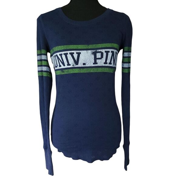 Y2K 2000S Victoria's Secret PINK univ Henley Thermal Top Sz M - Picture 1 of 6